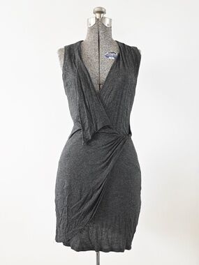 2000s Y2K Velvet Brand Dark Gray Faux Wrap Dress Size S | Made in USA